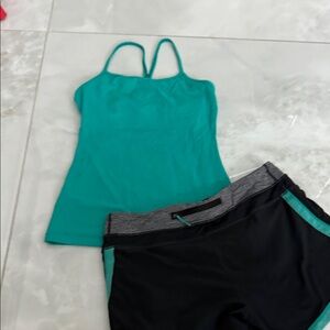 Lululemon Athletica Turquoise Tank and Black Shorts Set